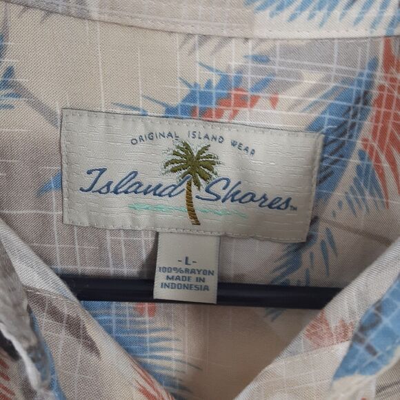 Island Shores Button Up Shirt Adult Mens L Floral Hawaiin Aloha Short Sleeve - Picture 2 of 7